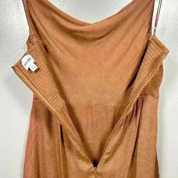 ARITZIA Cowl Neck Strappy A Line Mini Slip Dress Brown Smocked Back XS - Picture 10 of 10